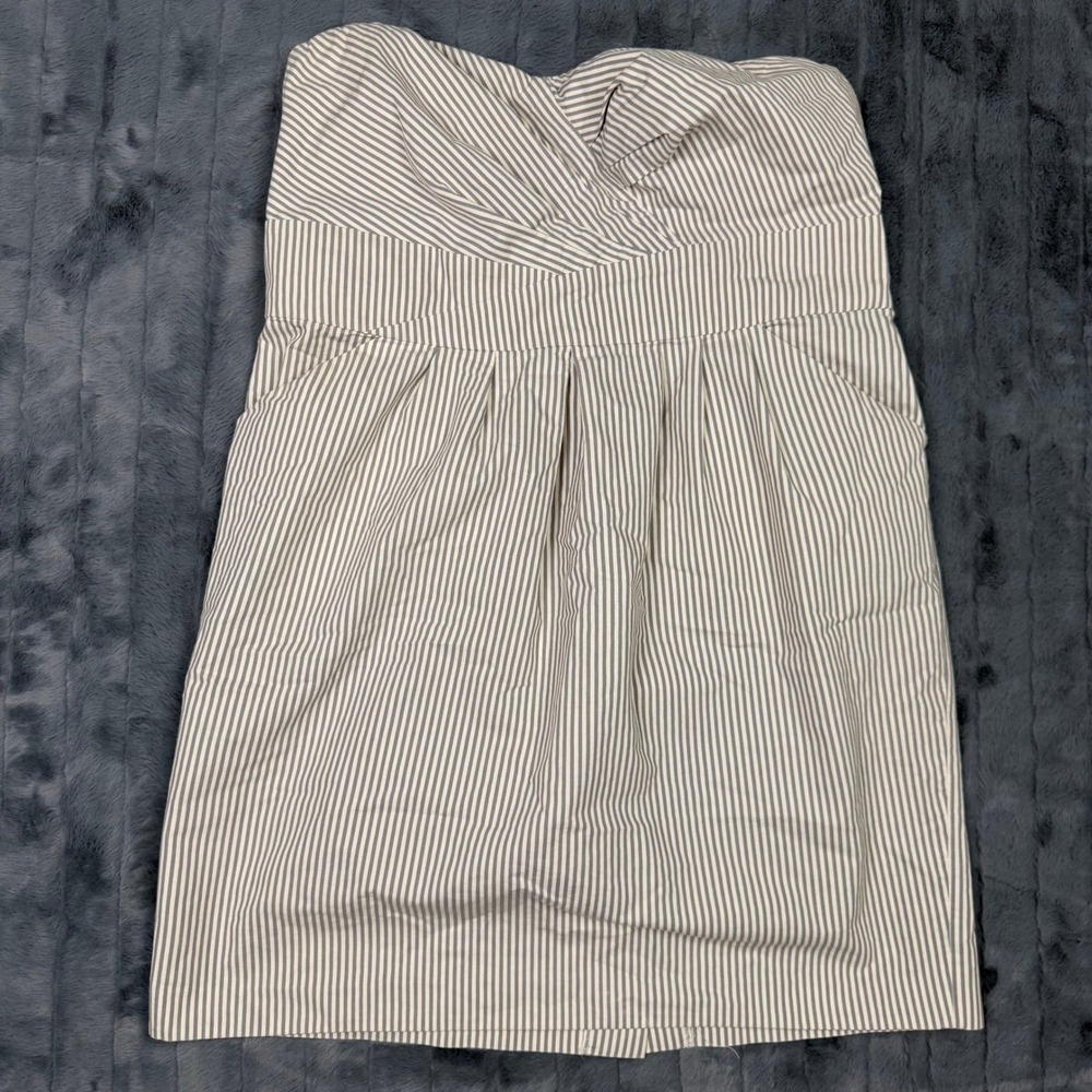 UK Style French Connection Strapless Stripe Mini Dress Grey White Size 18W